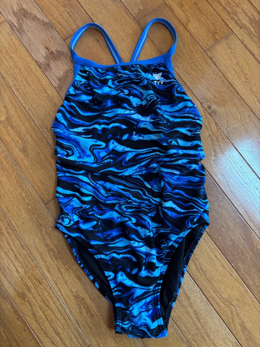 TYR Women's Blue Marble-Print High-Neck One-Piece Swimsuit